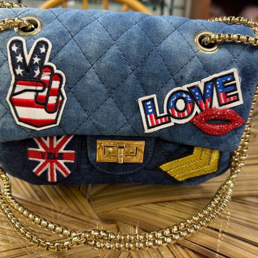 Denim Blue Patch Quilted Purse